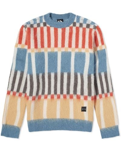 The Trilogy Tapes Ttt Check Grid Mohair Crew Knit - Blue