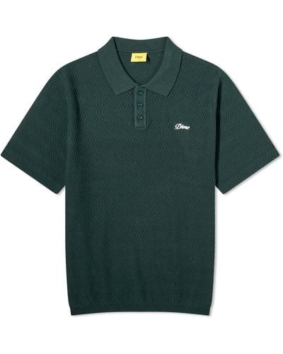 Dime Wave Cable Knit Polo Shirt - Green