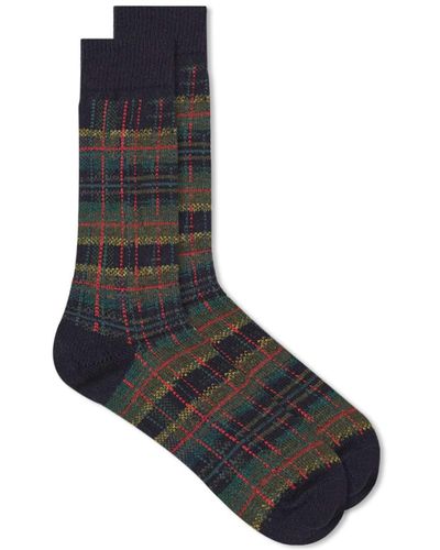Anonymous Ism Wool Check Crew Sock - Blue