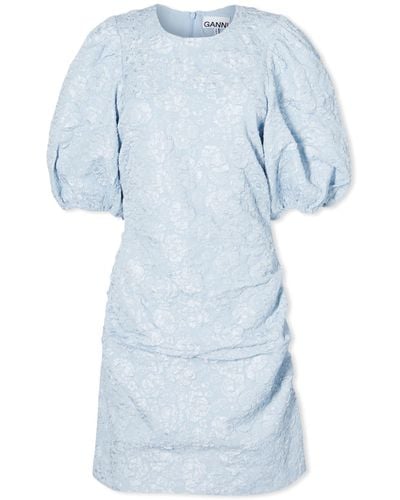 Ganni Puff Sleeve Mini Dress - Blue