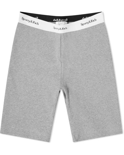 Sporty & Rich Serif Logo Ribbed Cycling Shorts - Grey