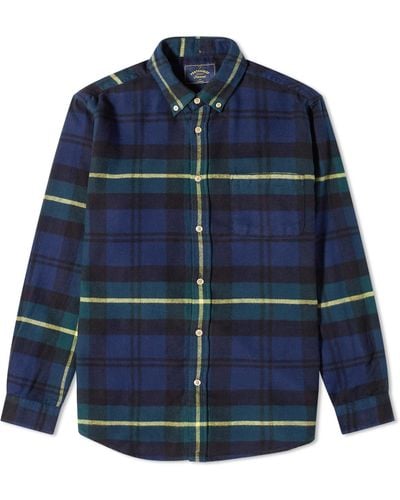 Portuguese Flannel Film Button Down Check Shirt - Blue