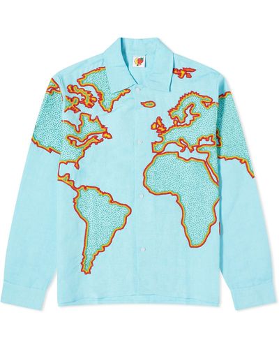 Sky High Farm World Embroidered Shirt - Blue
