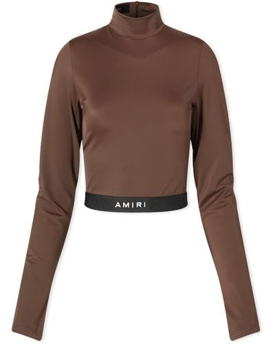 Amiri Long Sleeve Mock Neck Crop Top - Brown