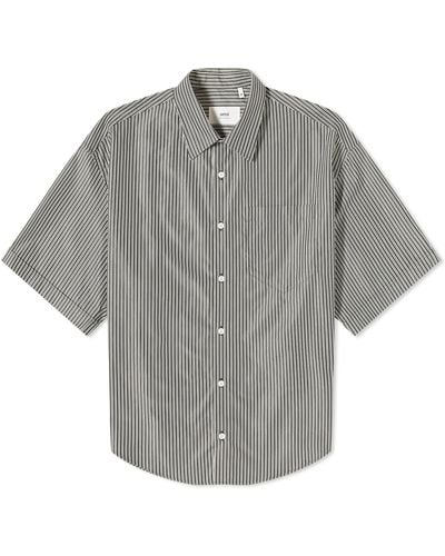 Ami Paris Stripe Boxy Short Sleeve Shirt - Gray