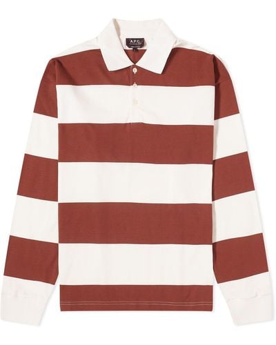 A.P.C. Riley Block Stripe Long Sleeve Polo Shirt - Red
