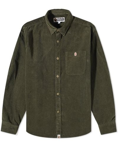 A Bathing Ape One Point Corduroy Relaxed Fit Shirt Drab - Green