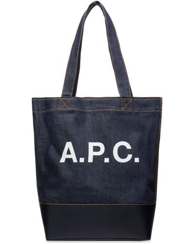 A.P.C. Axelle Denim & Leather Tote/Dark - Blue