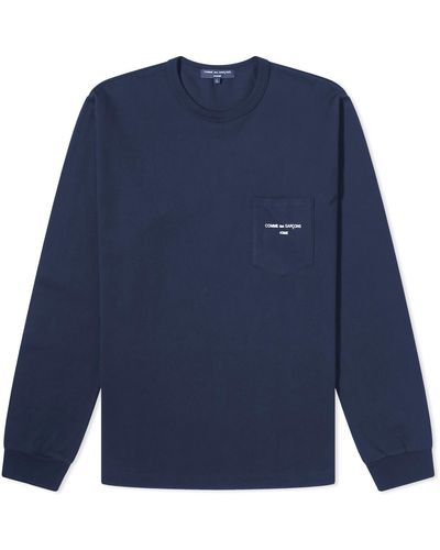 Comme des Garçons Pocket Logo Long Sleeve T-Shirt - Blue