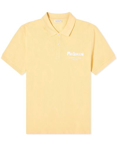 Alexander McQueen Embroidered Graffiti Logo Polo Shirt - Yellow