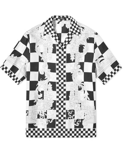 Versace Checkerboard Medusa Print Silk Vacation Shirt - Black