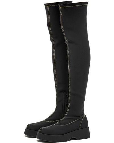 Ganni Retro Flatform Overknee Sock Boot - Black
