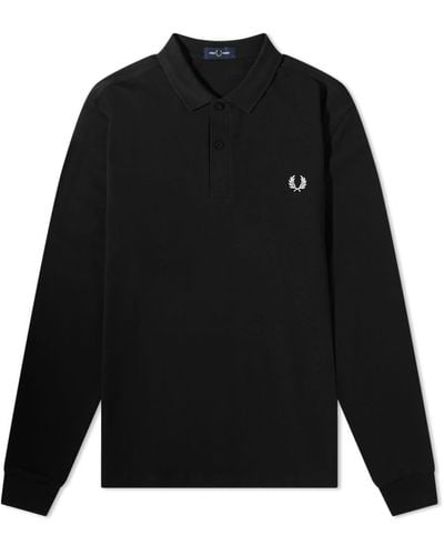Fred Perry Long Sleeve Plain Polo Shirt - Black