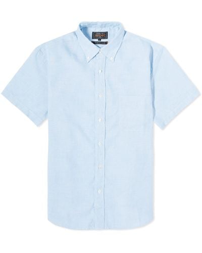Beams Plus Bd Coolmax Linen Short Sleeve Shirt - Blue