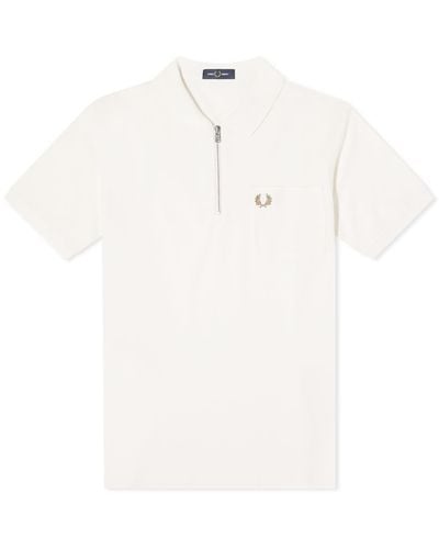 Fred Perry Textured Zip Neck Polo Shirt - White
