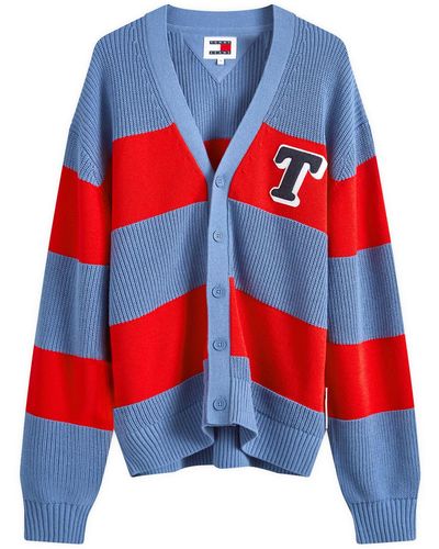 Tommy Hilfiger Single Letter Texture Stripe Cardigan - Red