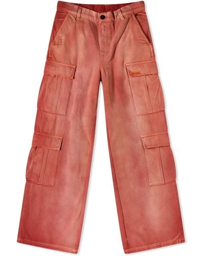 Heron Preston Distressed Canvas Cargo Trousers - Red