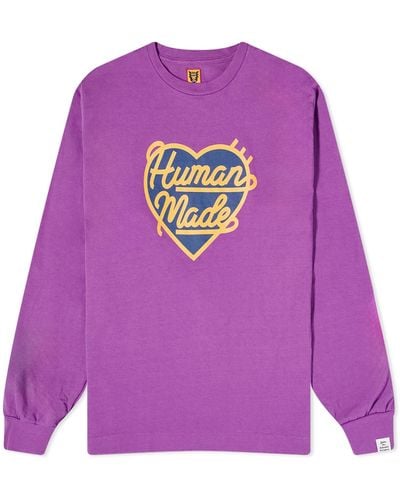 Human Made Long Sleeve Large Heart T-Shirt - Purple