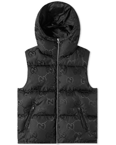 Gucci Gg Jaquard Hooded Down Vest - Black