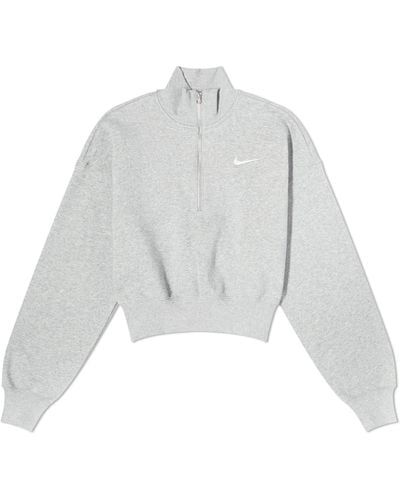 Nike Phoenix Fleece Quarter Zip Crop Dark Heather/Sail - Gray