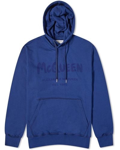 Alexander McQueen Graffiti Logo Hoody - Blue