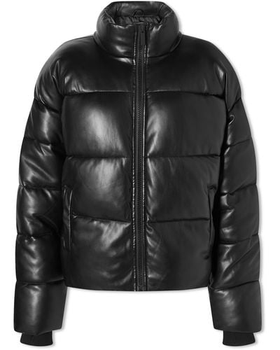 GOOD AMERICAN Leather Look Puffer Jacket - Black