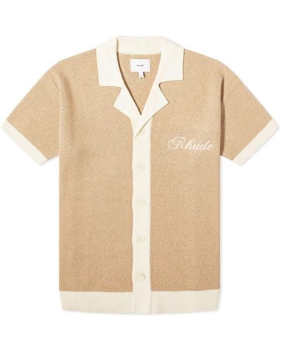 Rhude Contrast Knit Button-Up Polo Shirt - Natural