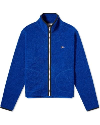 Drake's Boucle Wool Zip Fleece Jacket - Blue