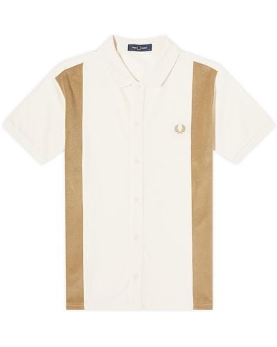Fred Perry Block Stripe Button Through Polo Shirt - White
