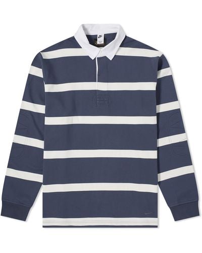 Nike Life Striped Heavyweight Rugby Shirt Thunder /Sail - Blue