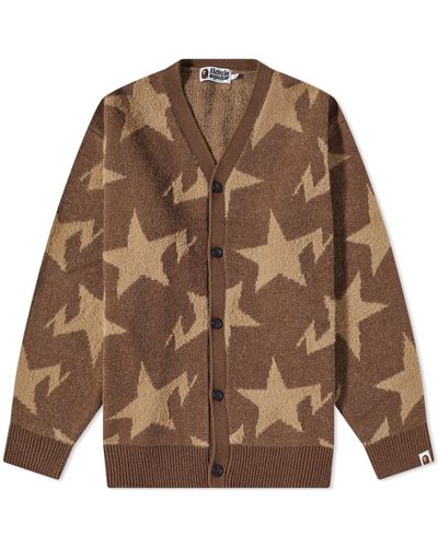 A Bathing Ape Sta Pattern Relaxed Fit Knit Cardigan - Natural