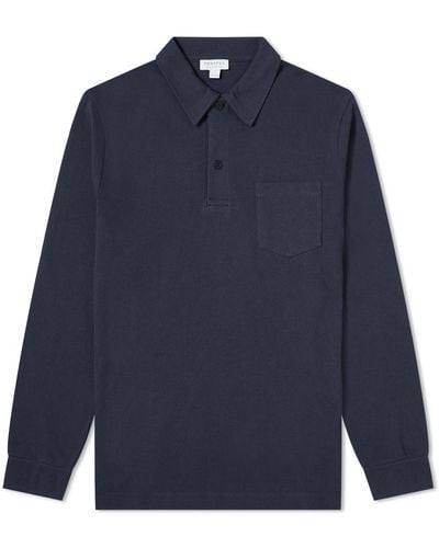 Sunspel Long Sleeve Riviera Polo Shirt - Blue