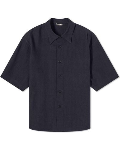AURALEE Linen Silk Short Sleeve Shirt - Blue