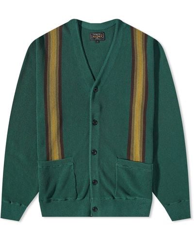Beams Plus Stripe Jaquard Cardigan - Green