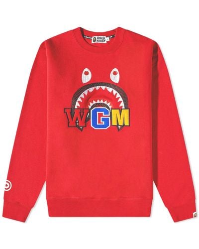 A Bathing Ape Shark Embroidery Crew Sweat - Red