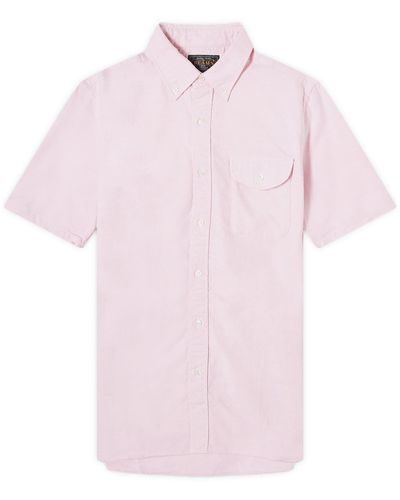 Beams Plus Button Down Short Sleeve Oxford Shirt - Pink