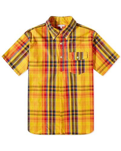 Engineered Garments Popover Button Down Short Sleeve Shirt Cotton Plaid - Yellow