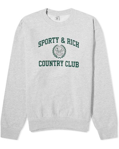 Sporty & Rich Varsity Crest Crew Sweat - Grey