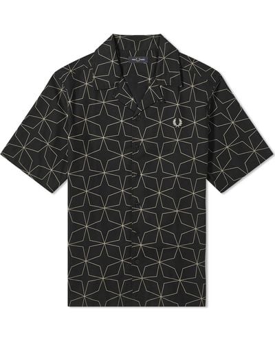 Fred Perry Geometric Short Sleeve Vacation Shirt - Black