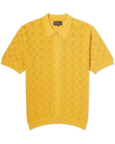 Beams Plus Zip Mesh Knit Polo Shirt - Yellow