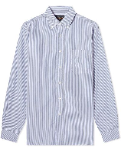 Beams Plus Button Down Block Stripe Shirt - Blue