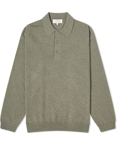 Studio Nicholson Noe Long Sleeve Knit Polo Shirt - Green