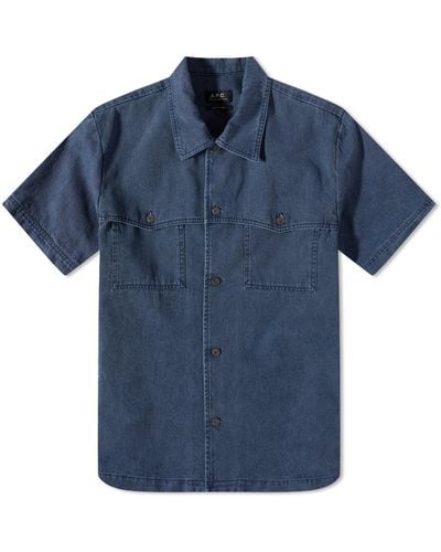 A.P.C. Gilles Short Sleeve Washed Denim Shirt - Blue