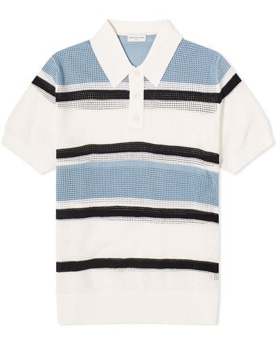 Dries Van Noten Mindo Stripe Knit Polo Shirt - Blue