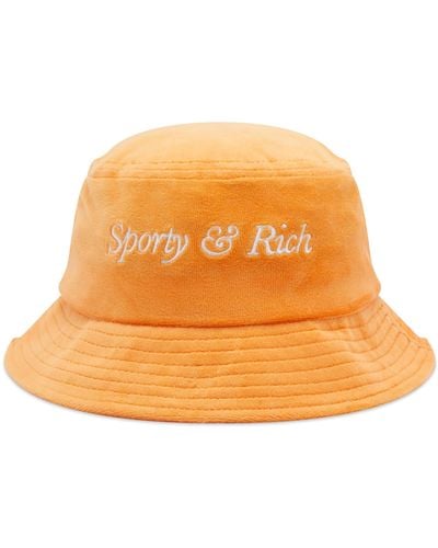 Sporty & Rich Italic Logo Velour Bucket Hat - Orange