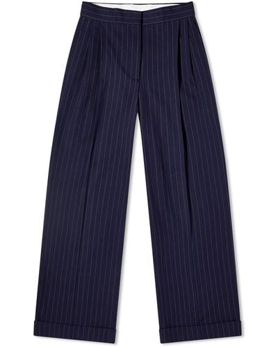 Maison Kitsuné Double Pleats Striped Trousers - Blue