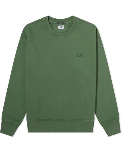 C.P. Company Cotton Diagonal Fleece Logo Sweatshirt - Green