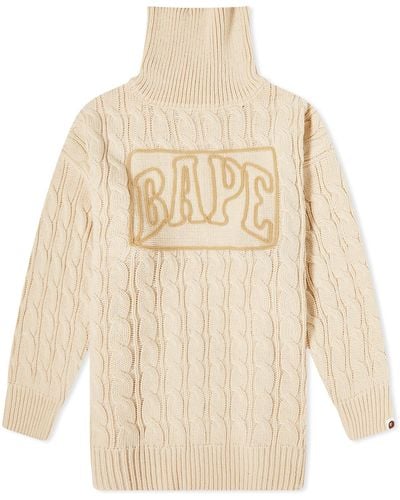 A Bathing Ape Logo Cable Knit Jumper - Natural