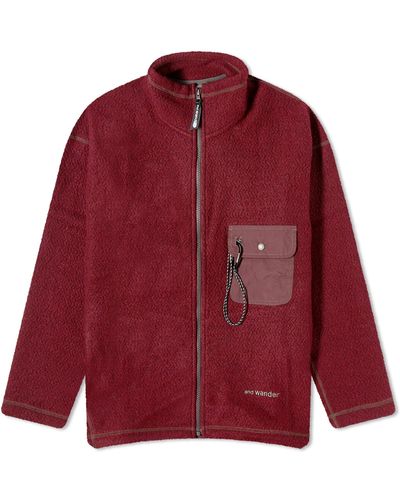 and wander Re Wool Jacquard Zip Fleece Jacket - Red