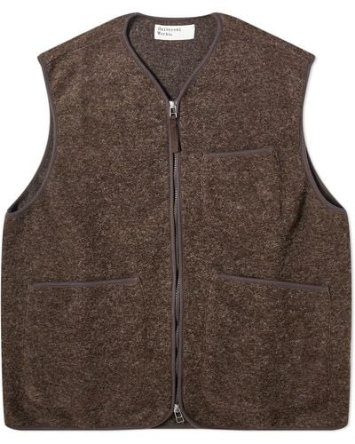Universal Works Wool Fleece Zip Gilet - Brown